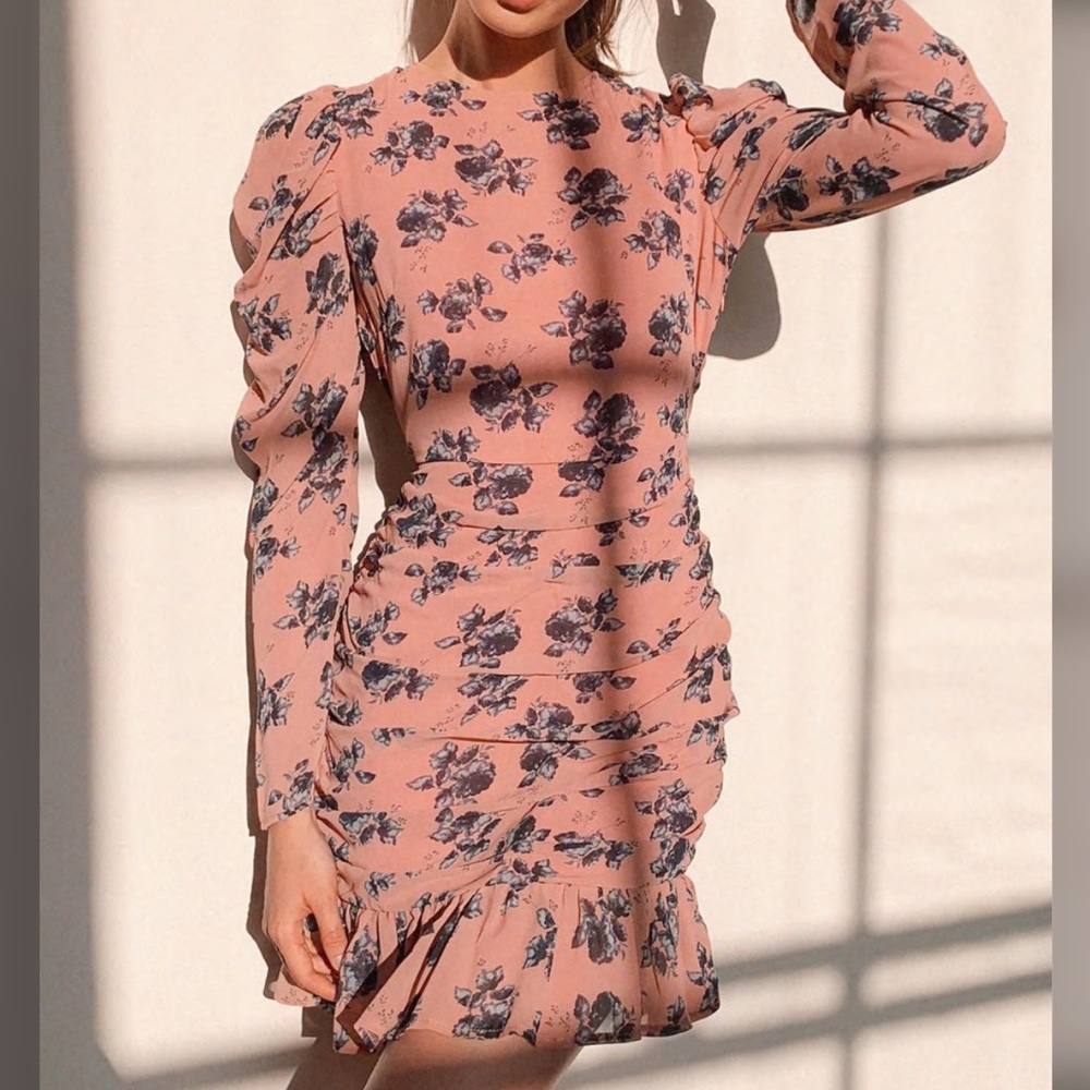 Nasty Gal Ruched Sleeve Floral Mini Dress